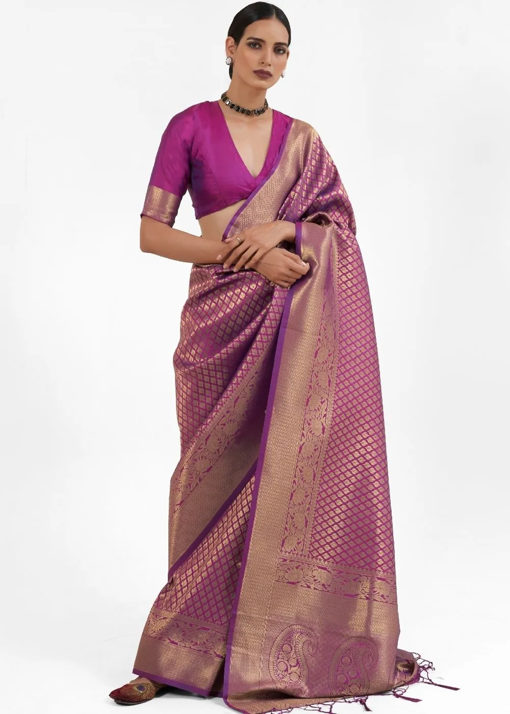 Byzantium Purple Kanjivaram Soft Woven Silk Saree