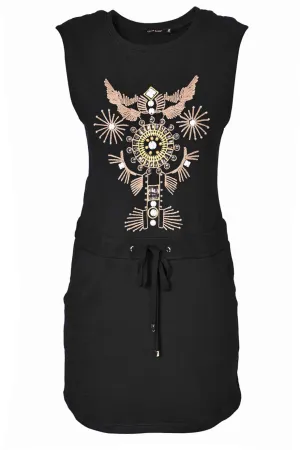 C BLOCK VANITY Black Embellished Cotton Dress