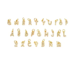 C Cute Gold CZ Initial Charm, Alphabet Name Letter Charm,sku#LX193