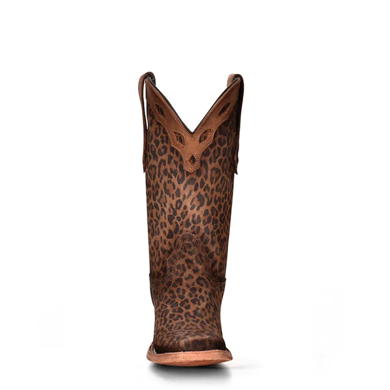 C3788 | Leopard Print Square toe Boots