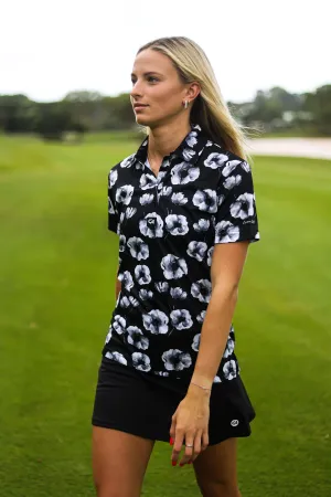 CA Ladies Funky Golf Shirt | Black Poppies