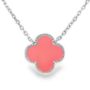 CA311 Pink clover flower necklace