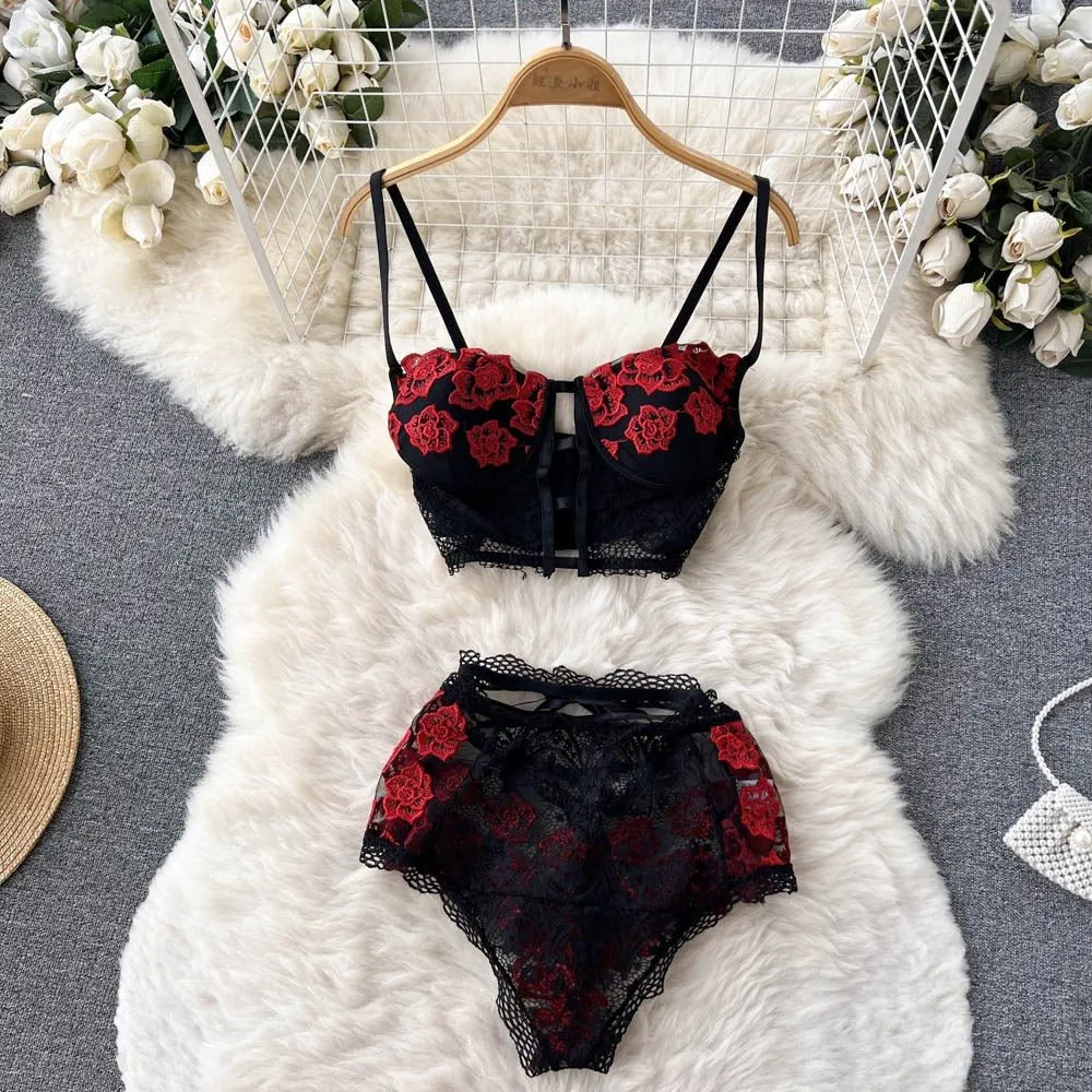 Cabello's Floral Embroidered Lingerie Set By Sinderella