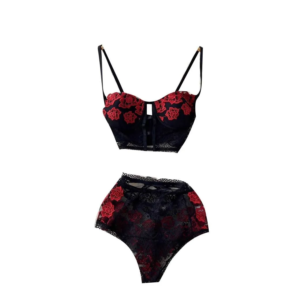 Cabello's Floral Embroidered Lingerie Set By Sinderella