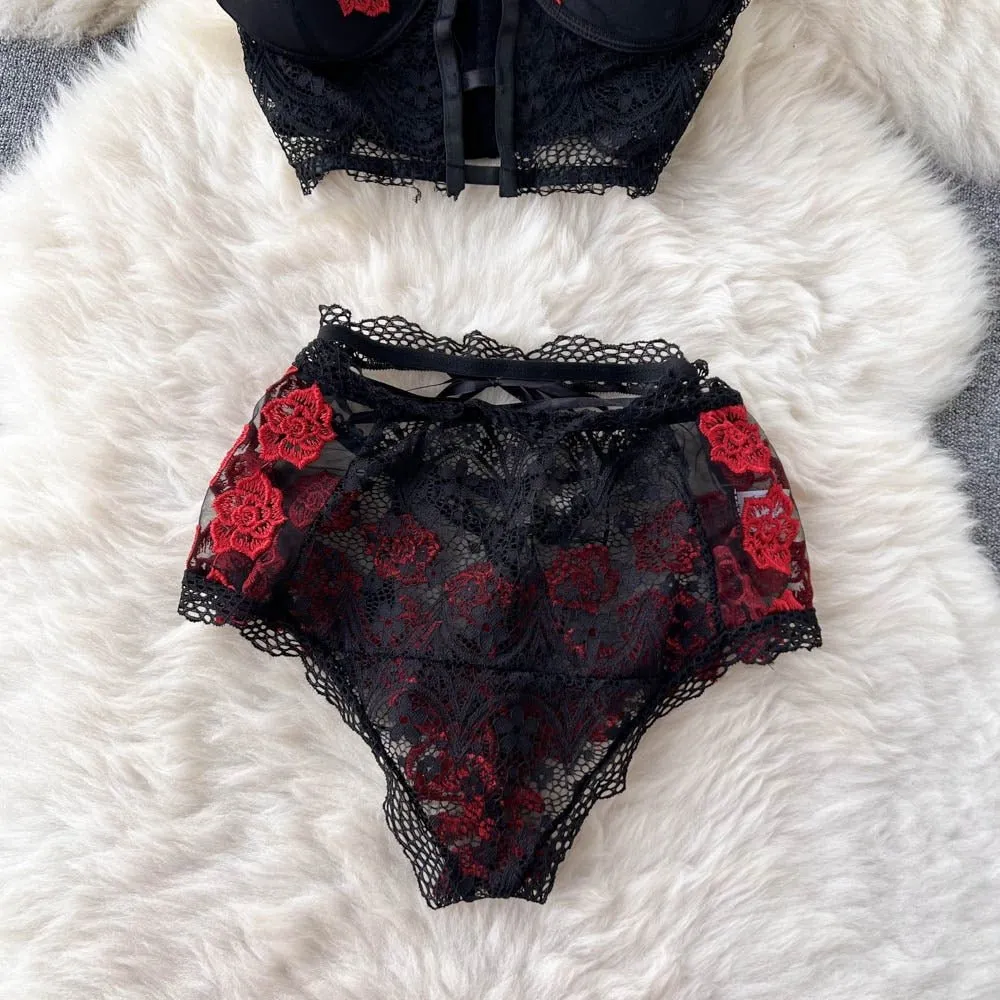 Cabello's Floral Embroidered Lingerie Set By Sinderella