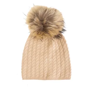 Cable Cashmere Pom Pom Camel