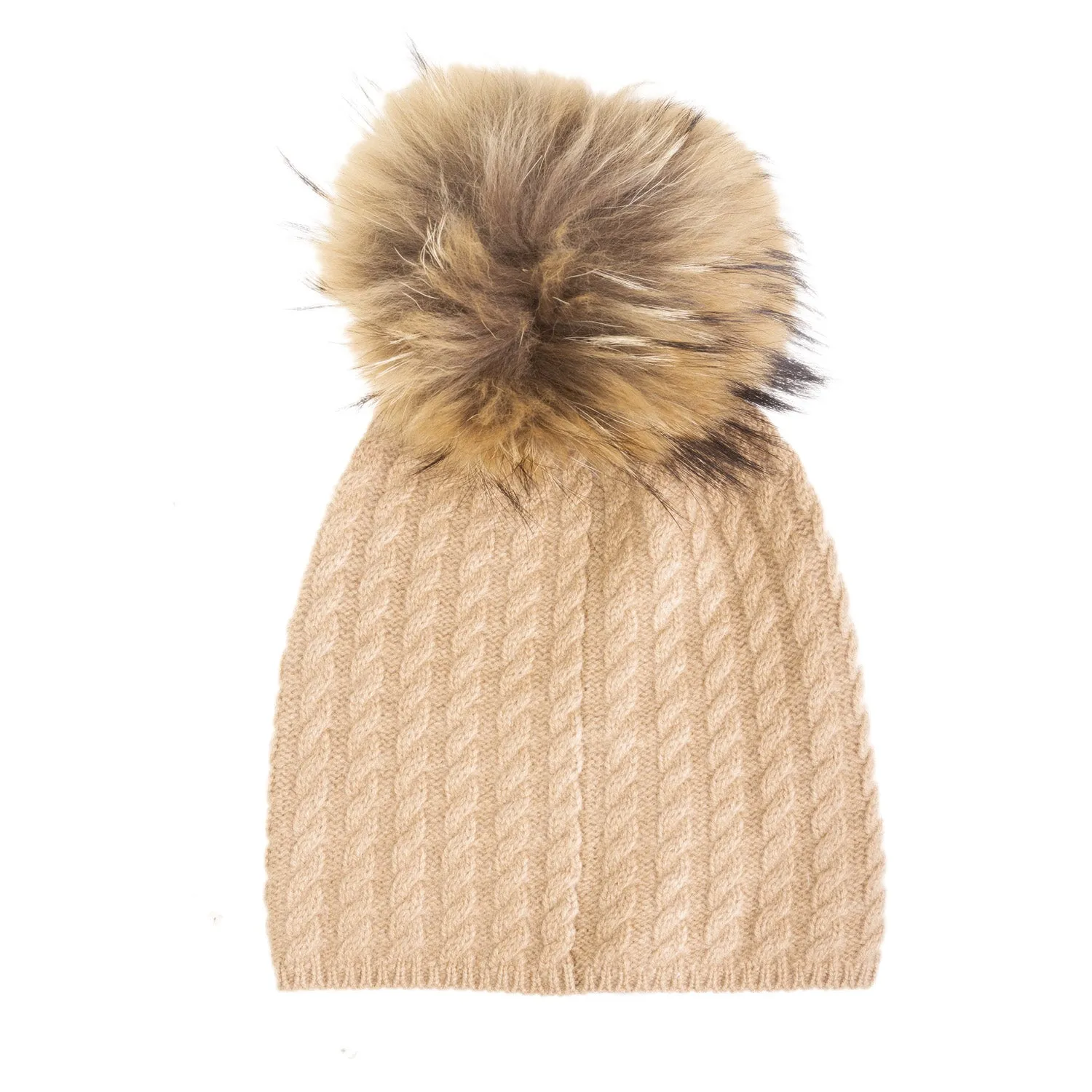 Cable Cashmere Pom Pom Camel