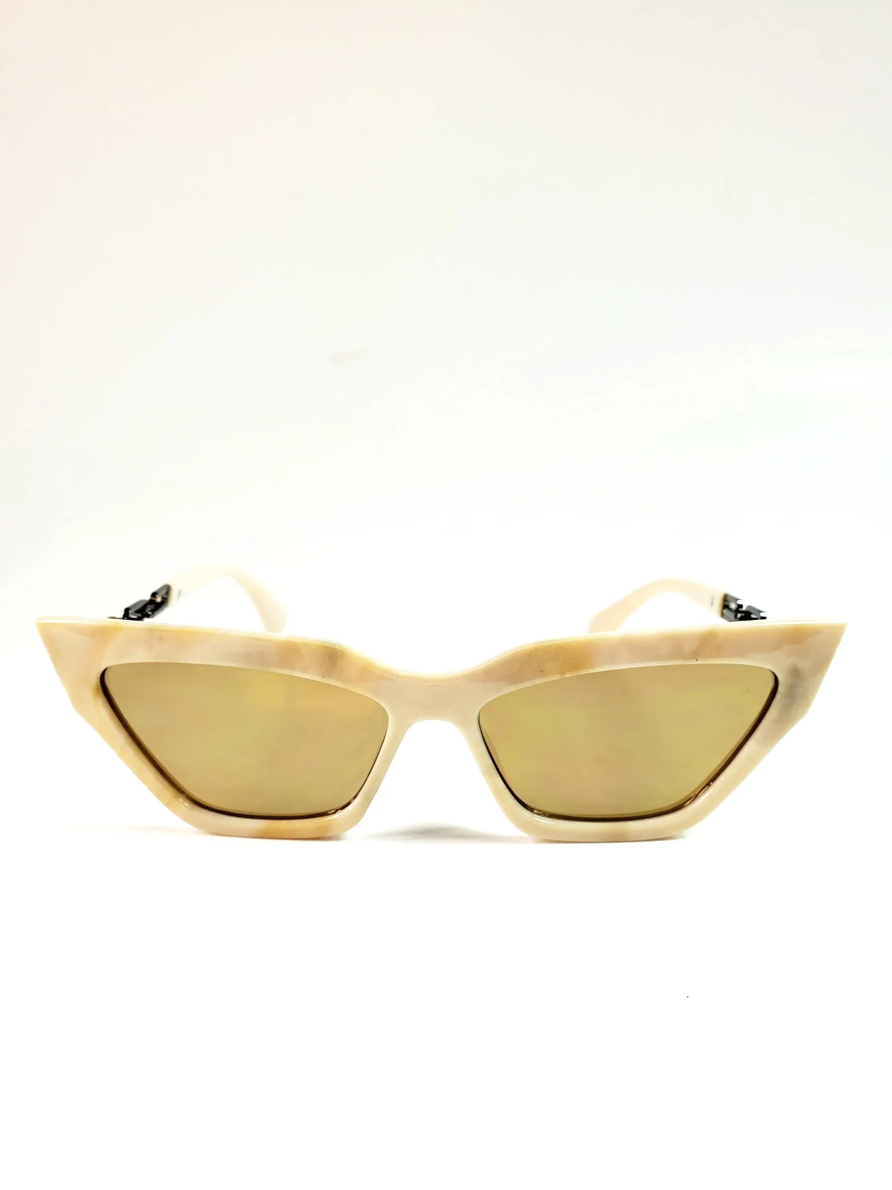 Cable Chain Arm Cat-Eye Sunglasses - Cream Marble