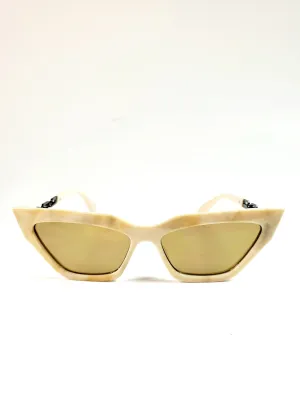 Cable Chain Arm Cat-Eye Sunglasses - Cream Marble