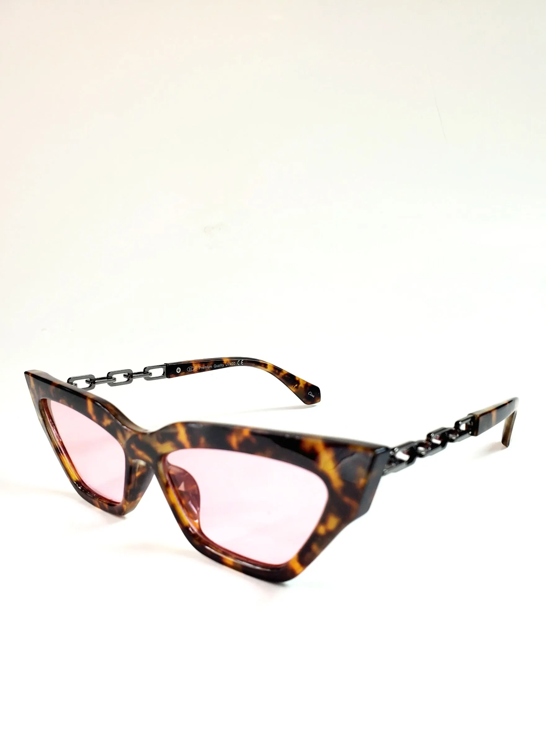 Cable Chain Arm Cat-Eye Sunglasses - Tortoiseshell