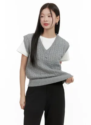 Cable Knit Sleeveless V-Neck Vest OG416