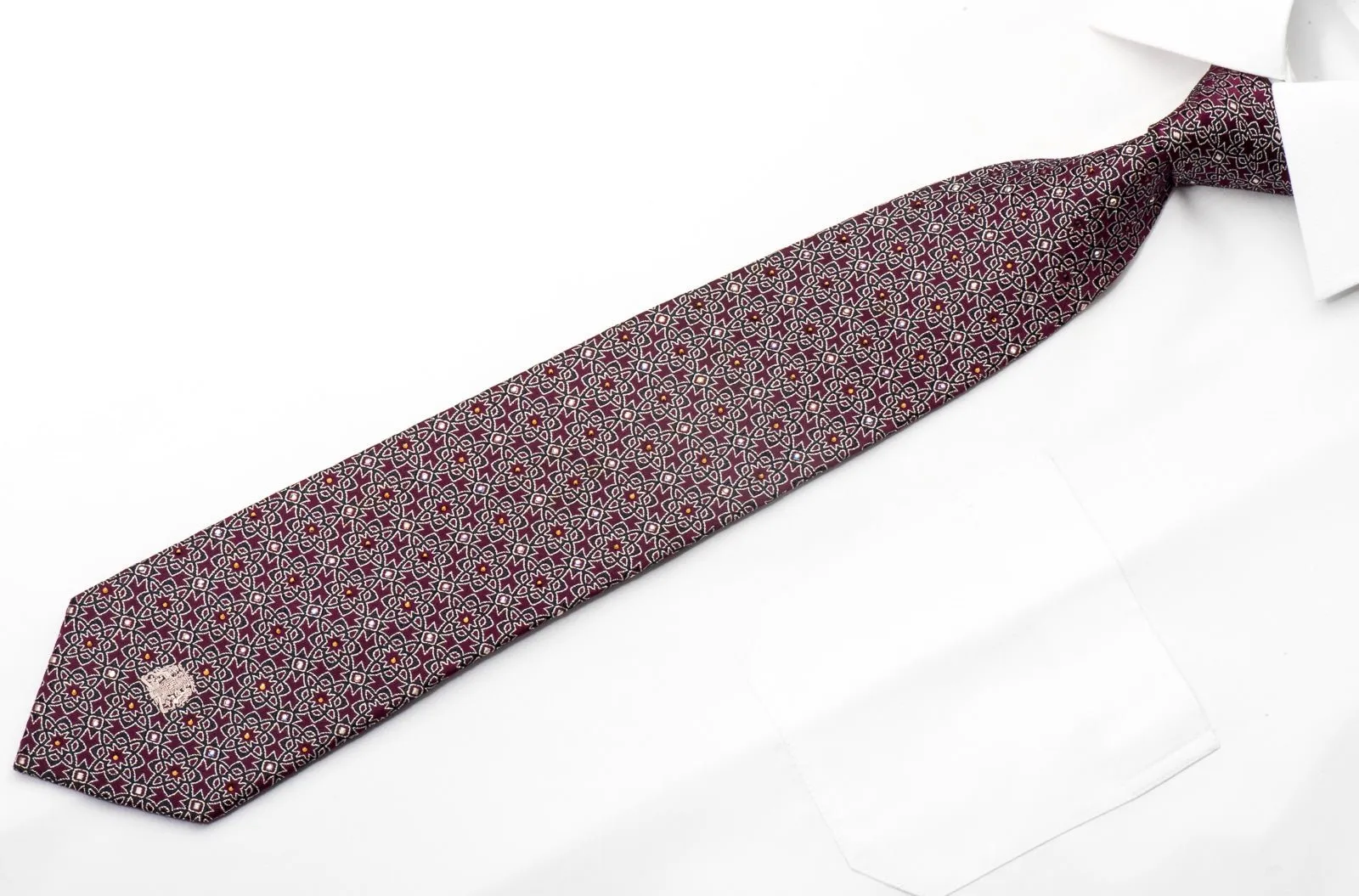 Cabrini Men's Crystal Tie Arabesque On Burgundy Sparkling With Rhinestones