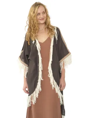 Cacao Organic Cotton Shrug with Fringe