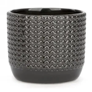 Cache-pot en céramique 5 po x 4 po motif vague gris foncé