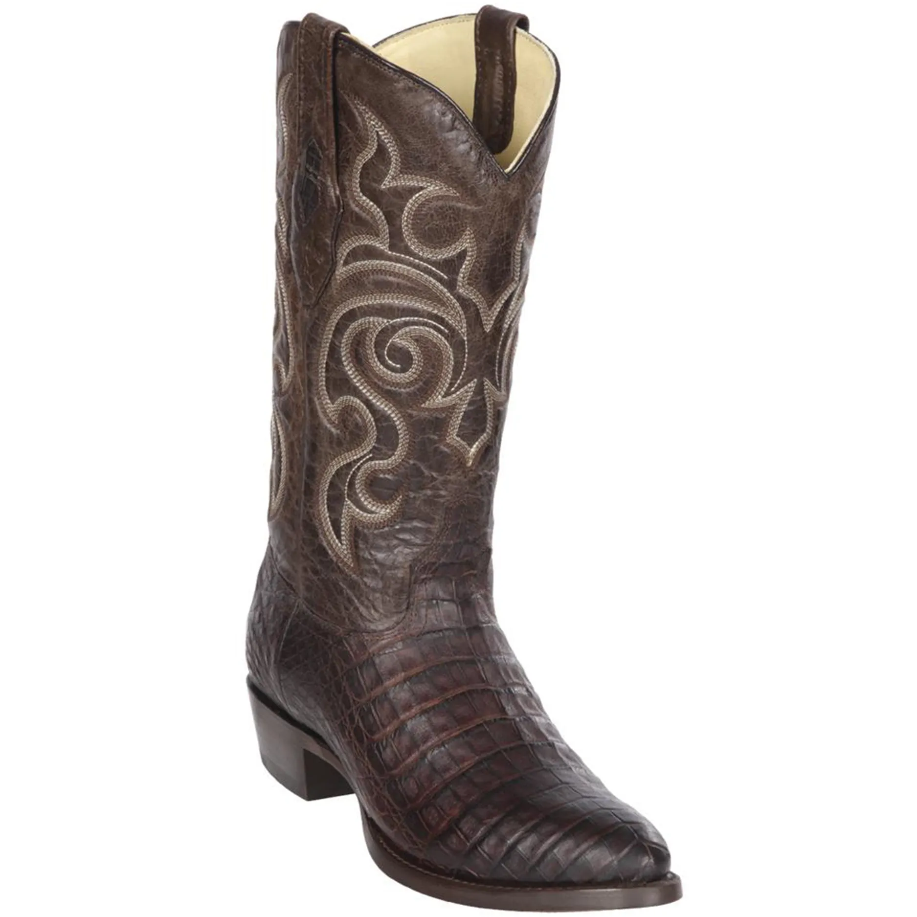 Caiman Belly Brown Round Toe Western Boots