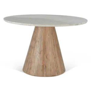 Caldera 48" White Travertine Dining Table with Light Oak Base