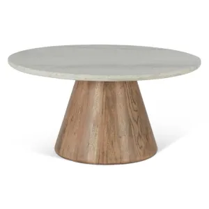 Caldera White Travertine Coffee Table with Light Oak Base