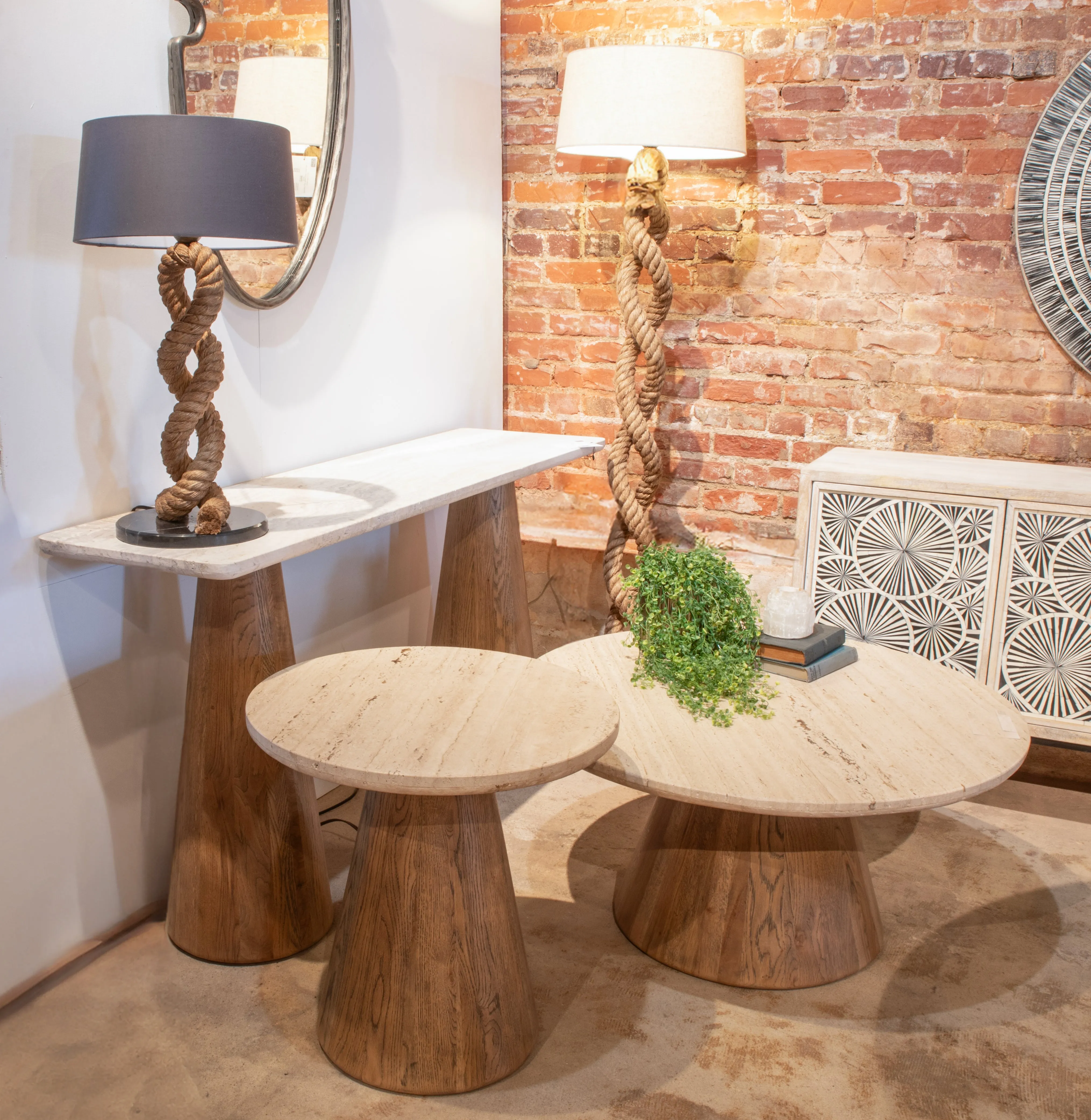 Caldera White Travertine Coffee Table with Light Oak Base