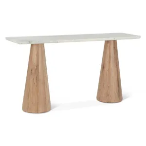 Caldera White Travertine Console Table with Light Oak Base