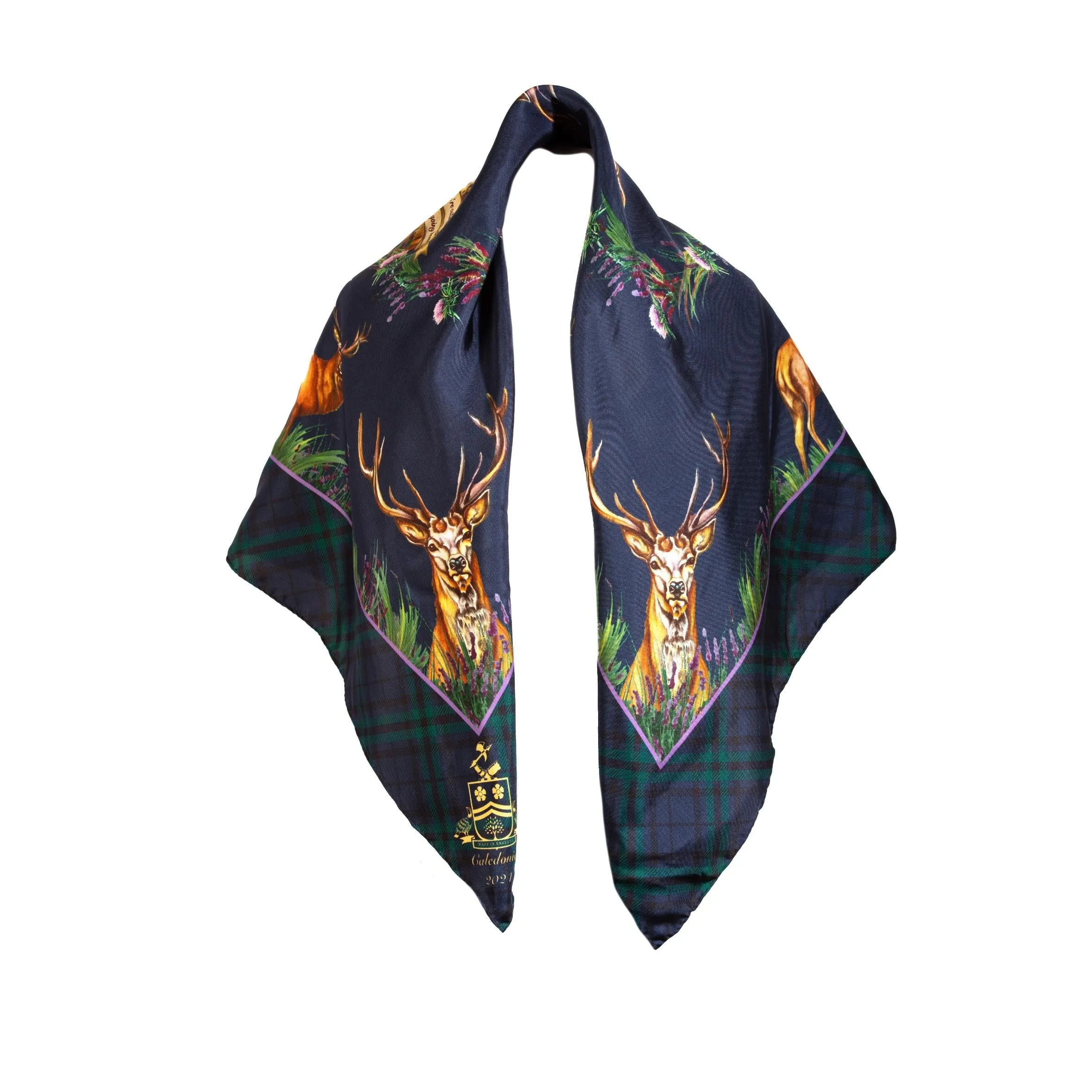 Caledonia Navy Blue Large Square Pure Silk Scarf