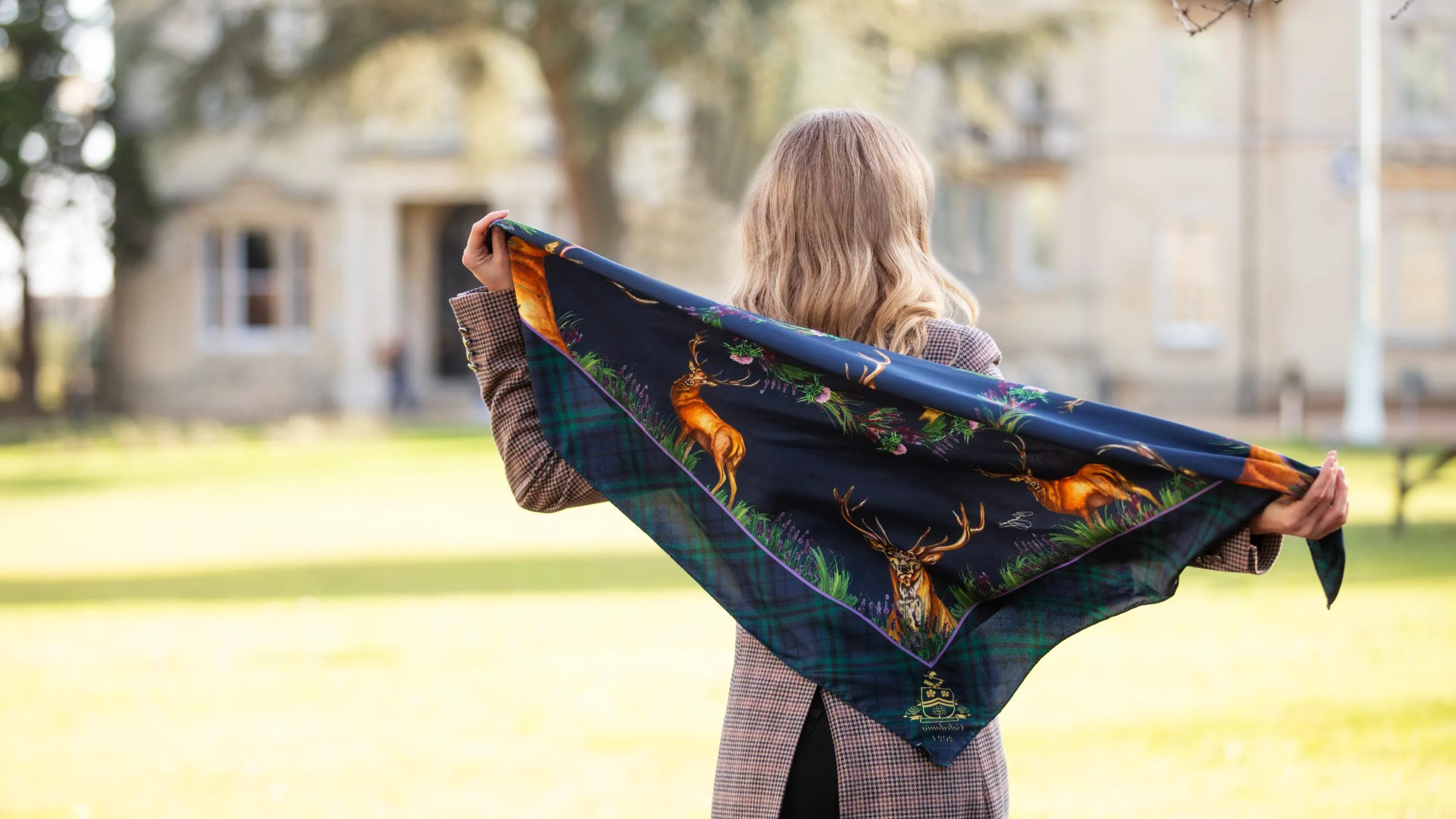 Caledonia Navy Blue Large Square Pure Silk Scarf