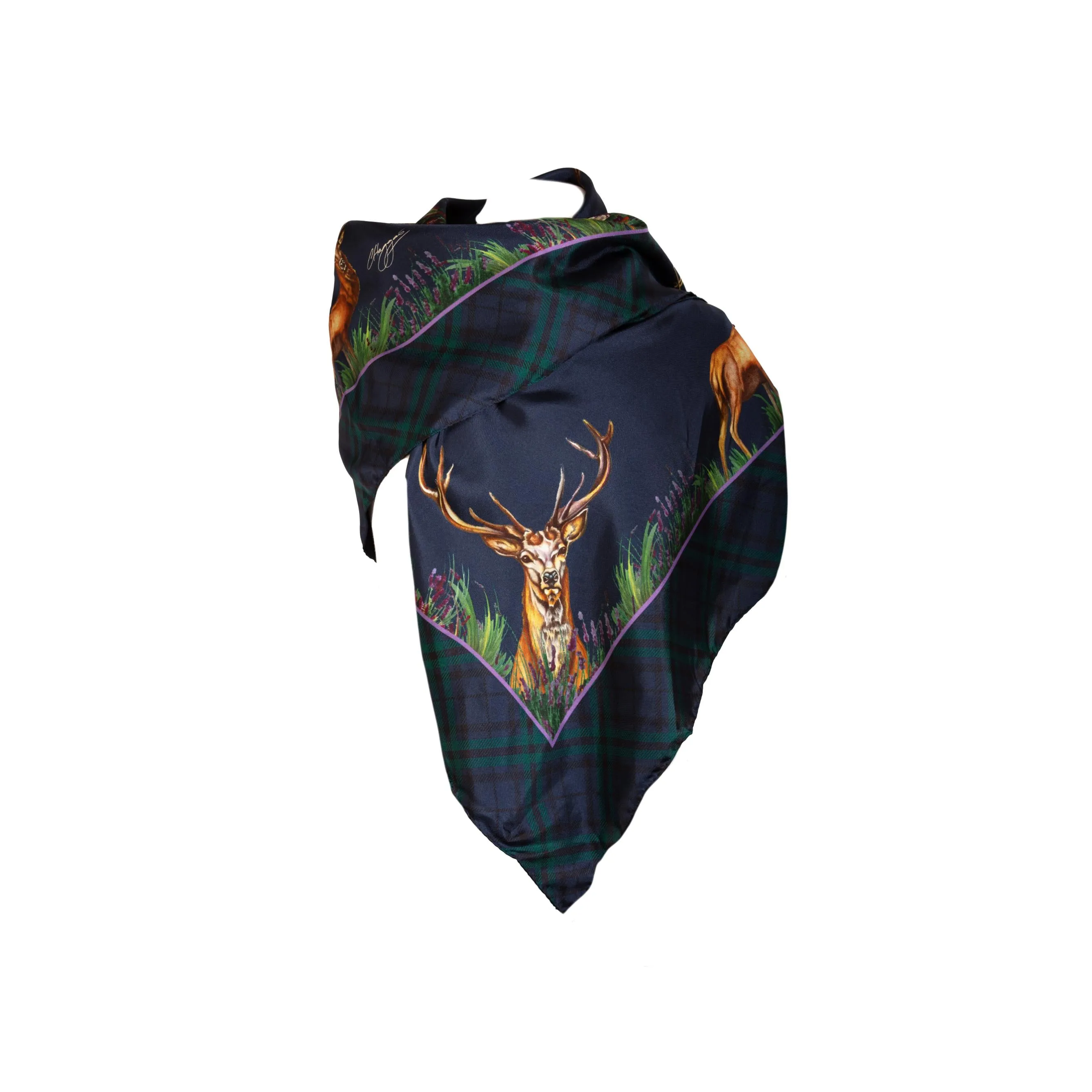 Caledonia Navy Blue Large Square Pure Silk Scarf