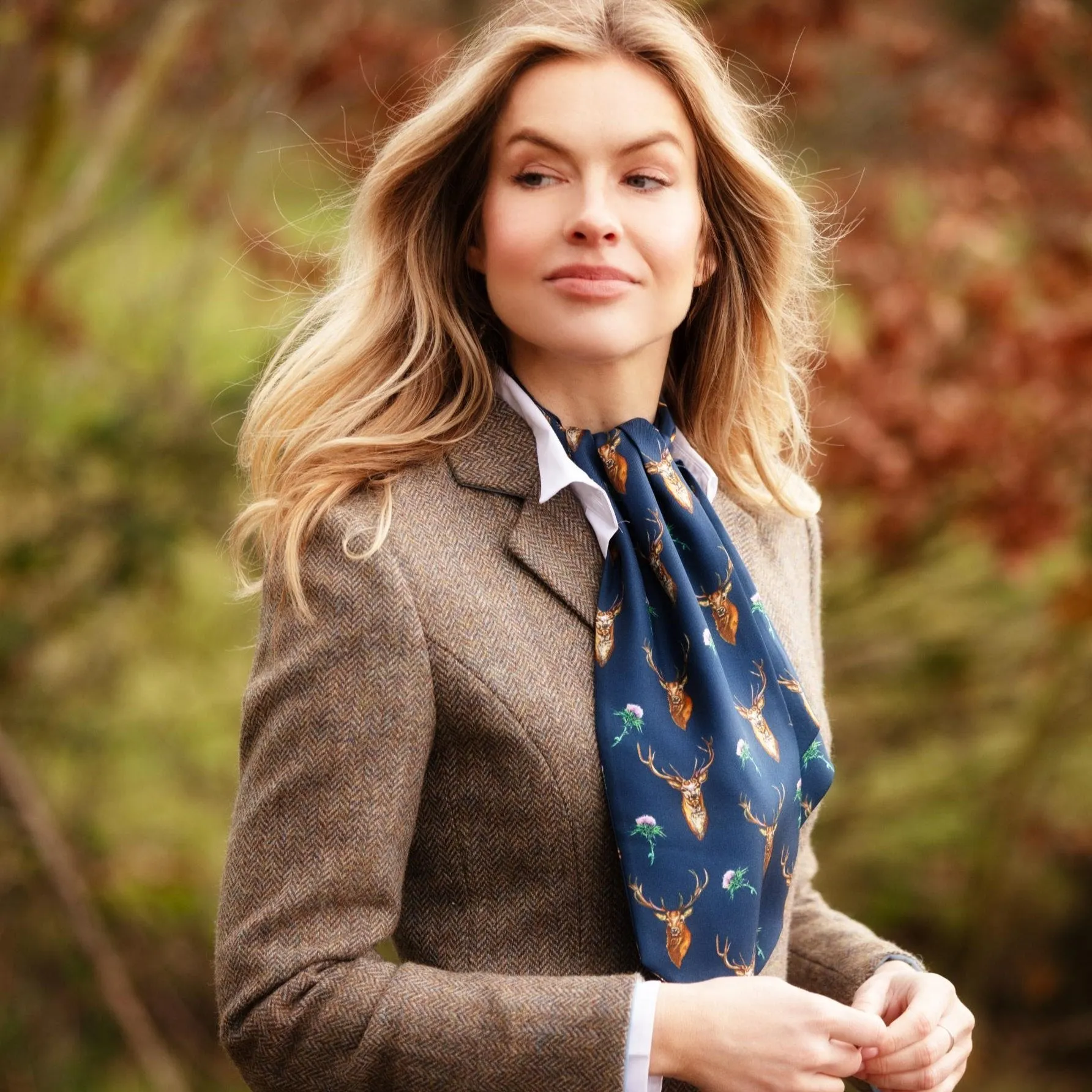 Caledonia Navy Blue Pure Silk Ladies Cravat