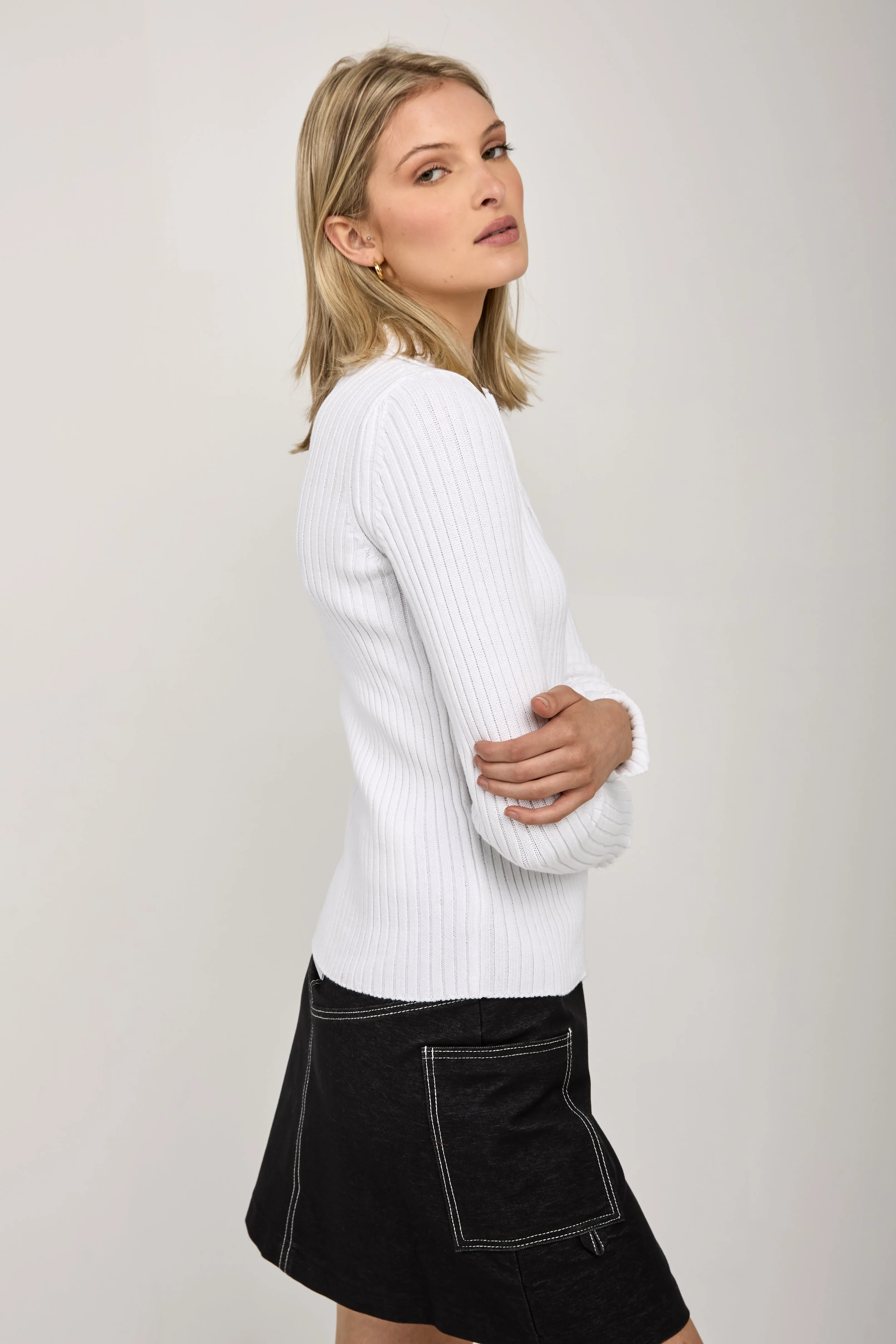 Calente Knit Zip-Up Cardigan in Optical White