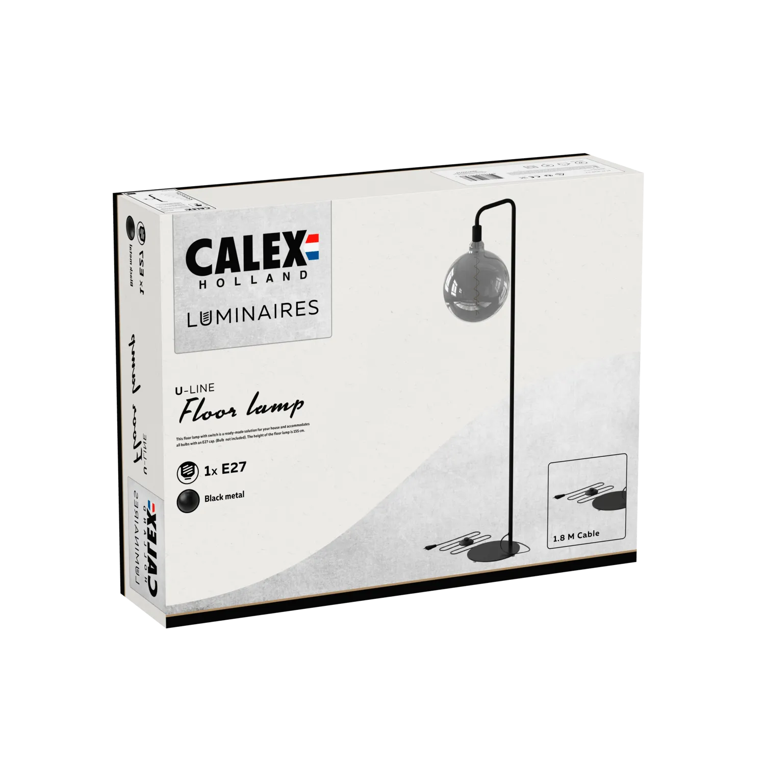 Calex U-Line Floor Lamp - E27 - Black