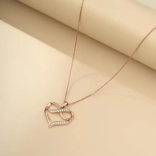 Cali Trove Diamond Infinity Heart Pendant for Women (Rose Gold) | 1/4cttw Real White Diamonds Necklace for Women | Infinity Heart Pendant Gift for her | Mother's Day Gift for Mom |Jewelry for Women