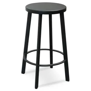 Calibre 65cm Bar Stool With Black Timber Seat - Black Frame (Set of 2)