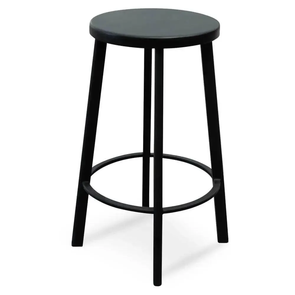 Calibre 65cm Bar Stool With Black Timber Seat - Black Frame (Set of 2)