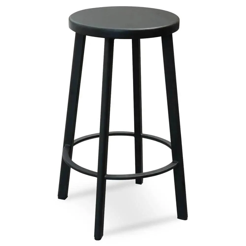 Calibre 65cm Bar Stool With Black Timber Seat - Black Frame (Set of 2)