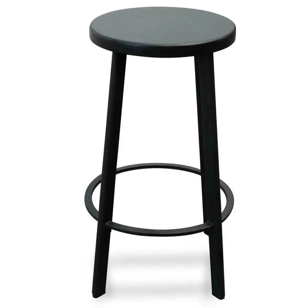 Calibre 65cm Bar Stool With Black Timber Seat - Black Frame (Set of 2)