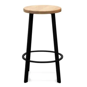 Calibre 65cm Bar Stool -With Natural Timber Seat - Black Frame (Set of 2)