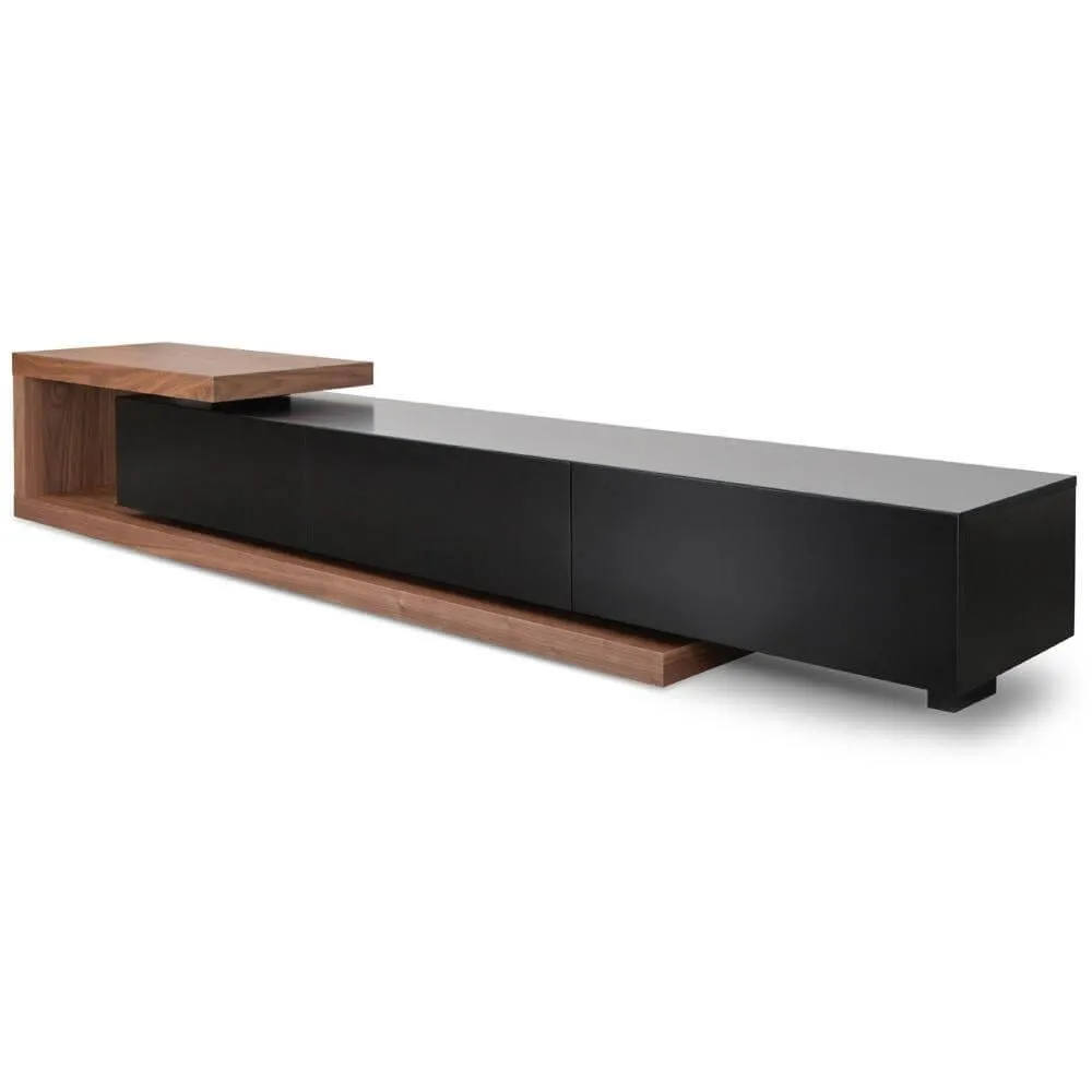 Calibre Scandinavian 2.4m-3.07m Lowline Entertainment TV Unit - Walnut - Black