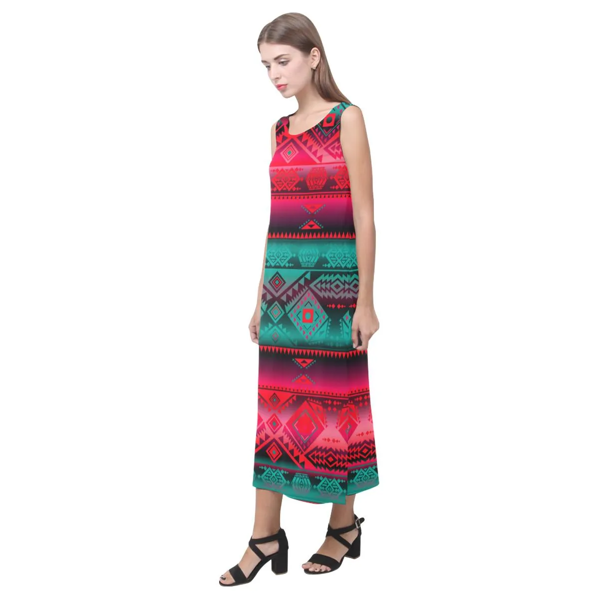 California Coast Summer Gather Phaedra Sleeveless Open Fork Long Dress