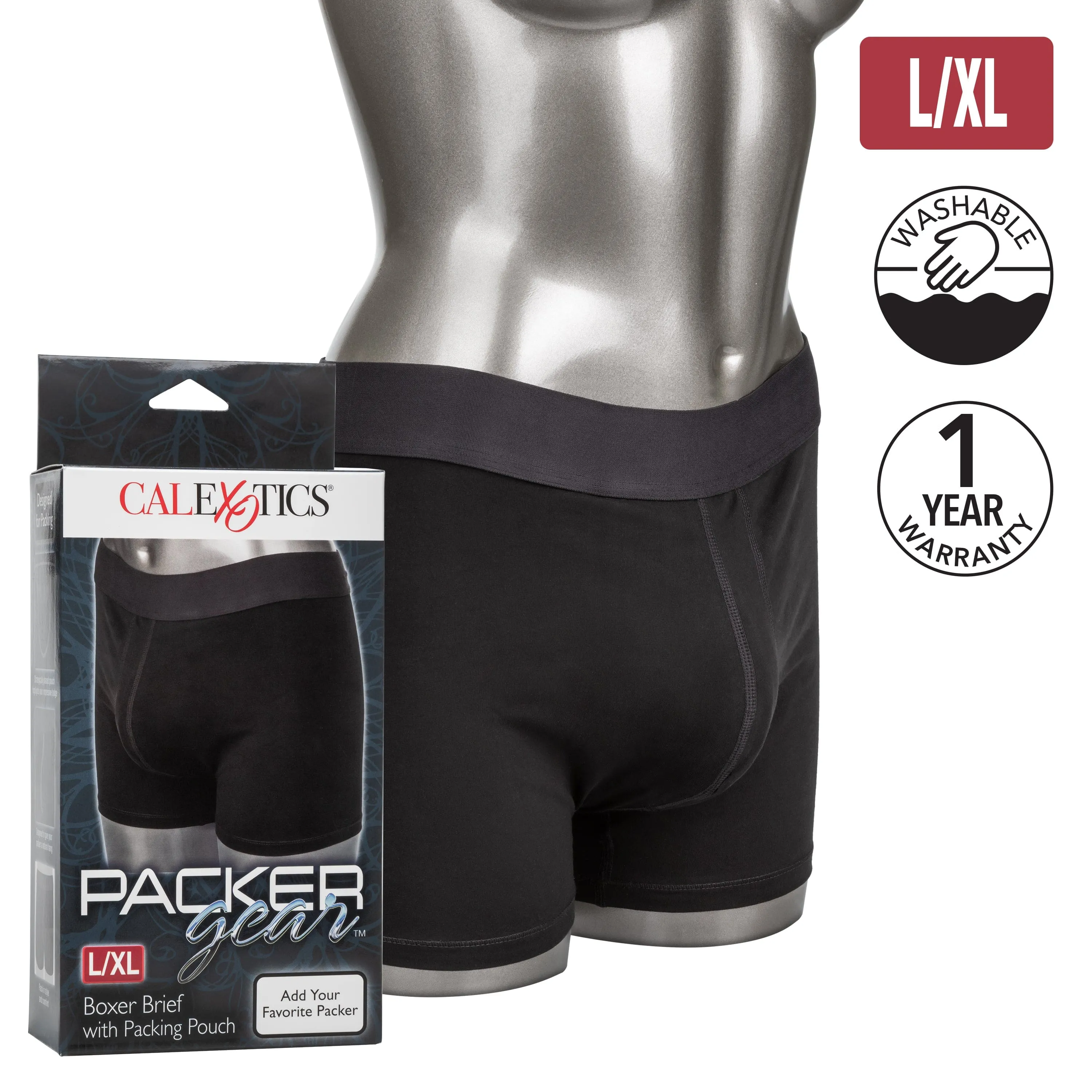 California Exotics - Packer Gear Boxer Brief Strap On Harness with Packing Pouch L/XL (Black)