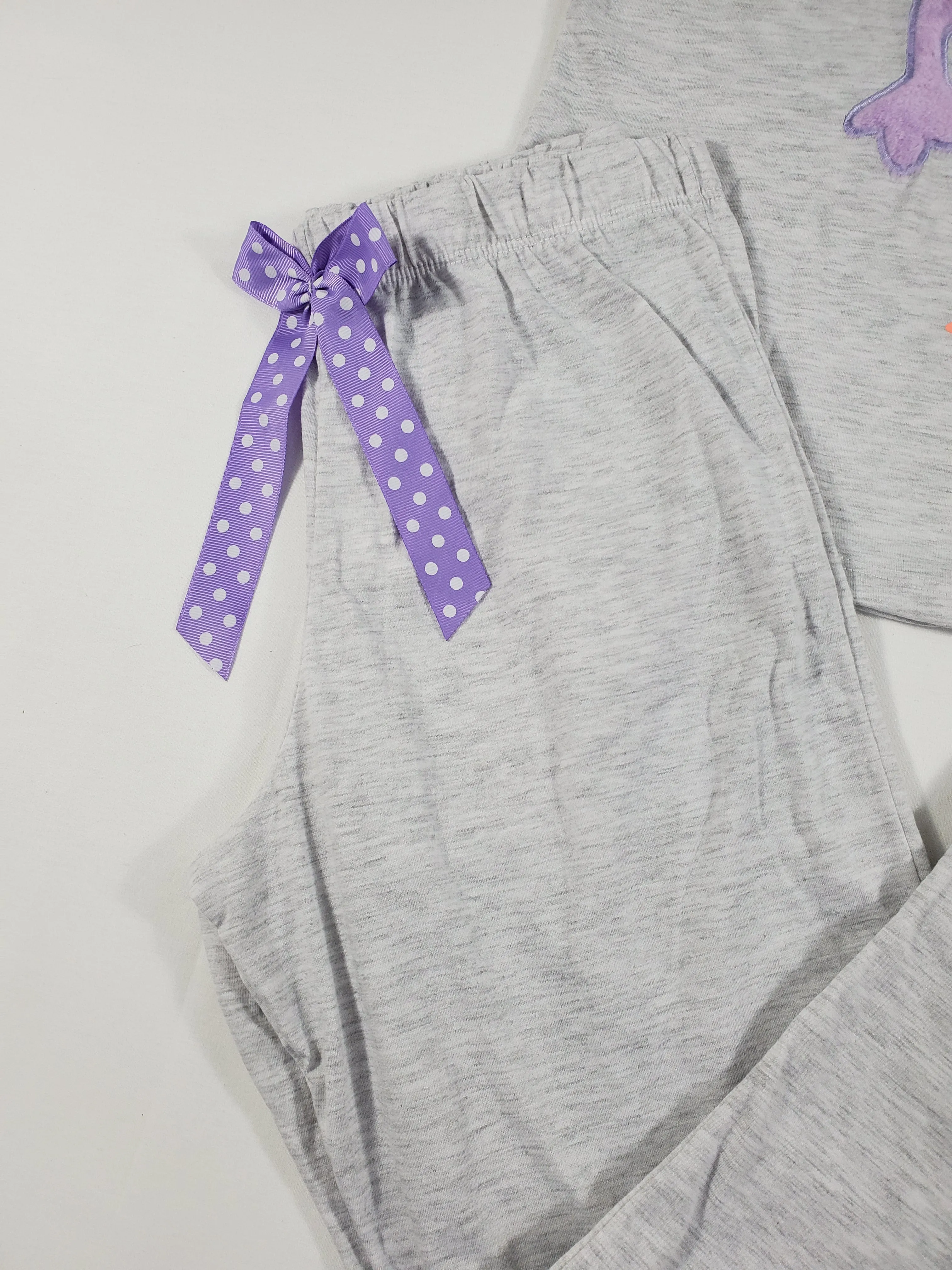 California Women's pajama set gray pants gray short sleeve shirt cute purple monster image