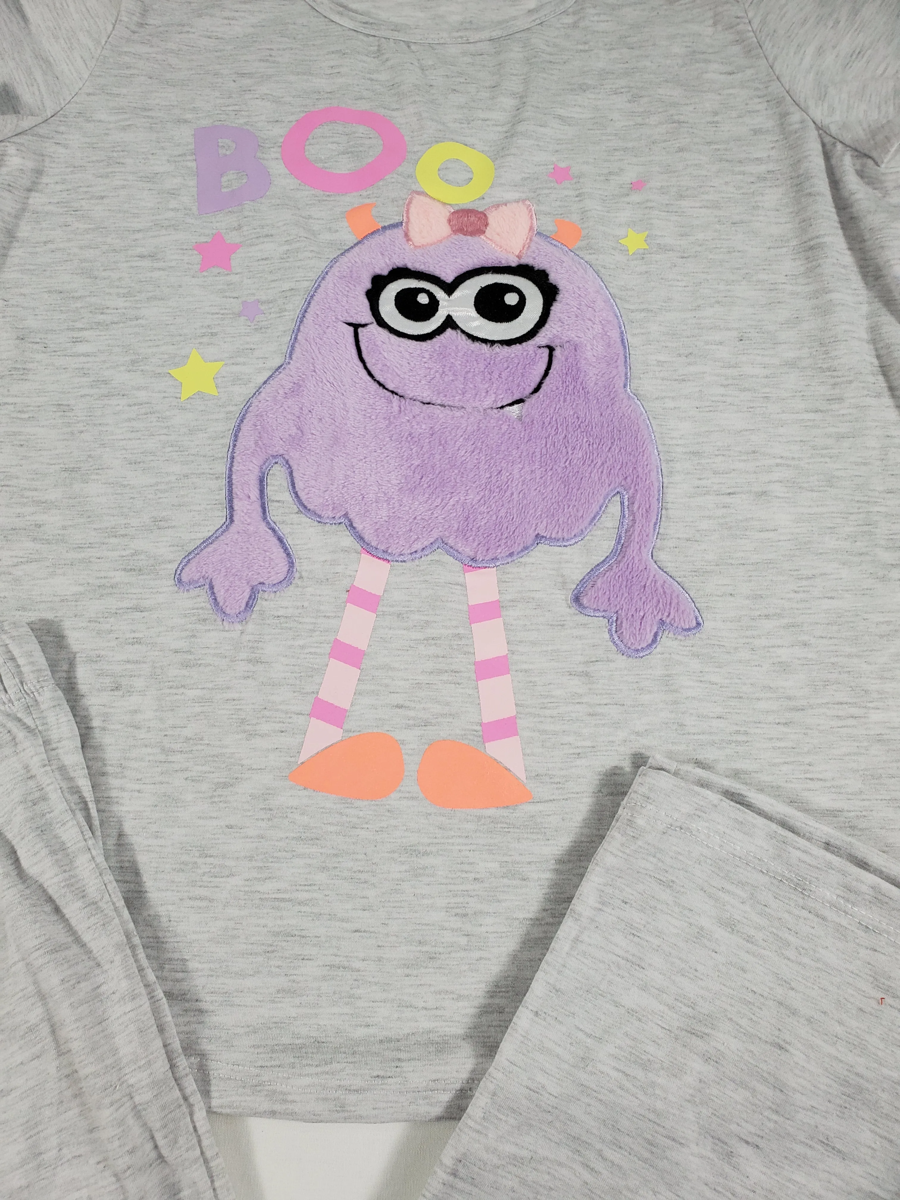 California Women's pajama set gray pants gray short sleeve shirt cute purple monster image