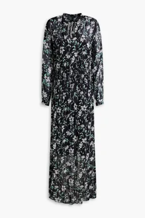 Calista Smocked Chiffon Maxi Dress with Metallic Floral Print RAG & BONE ,  black