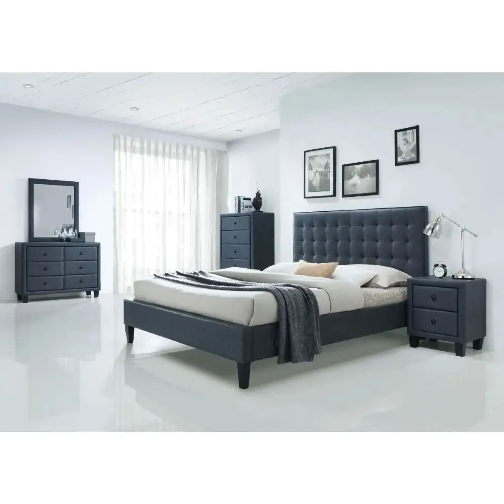 Callan Queen Bed, 2-Tone Gray Faux Leather