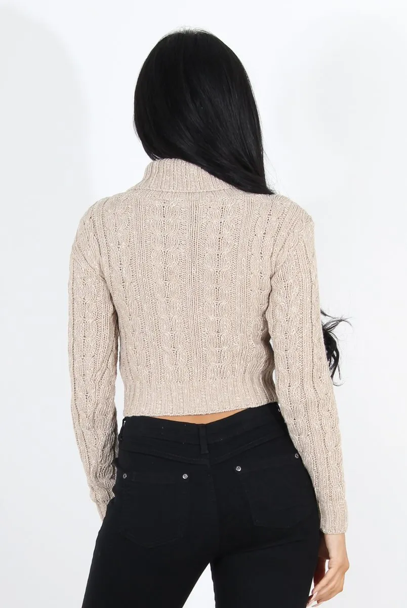 Callie Beige Cowl Neck Crop Jumper