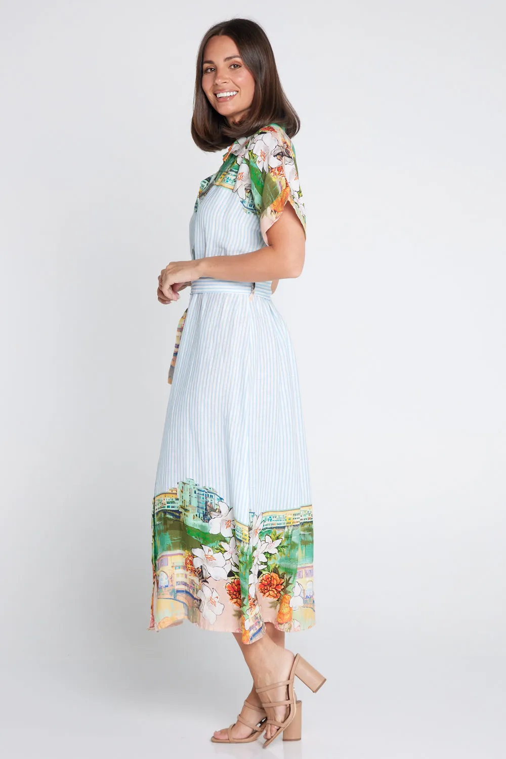 Calliope Linen Shirt Dress - Seaside Gardens