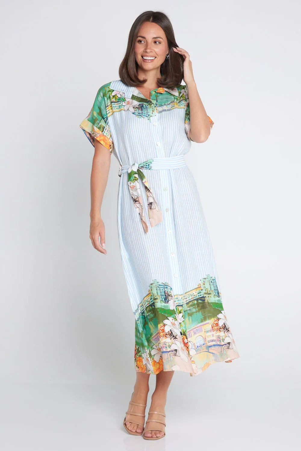 Calliope Linen Shirt Dress - Seaside Gardens