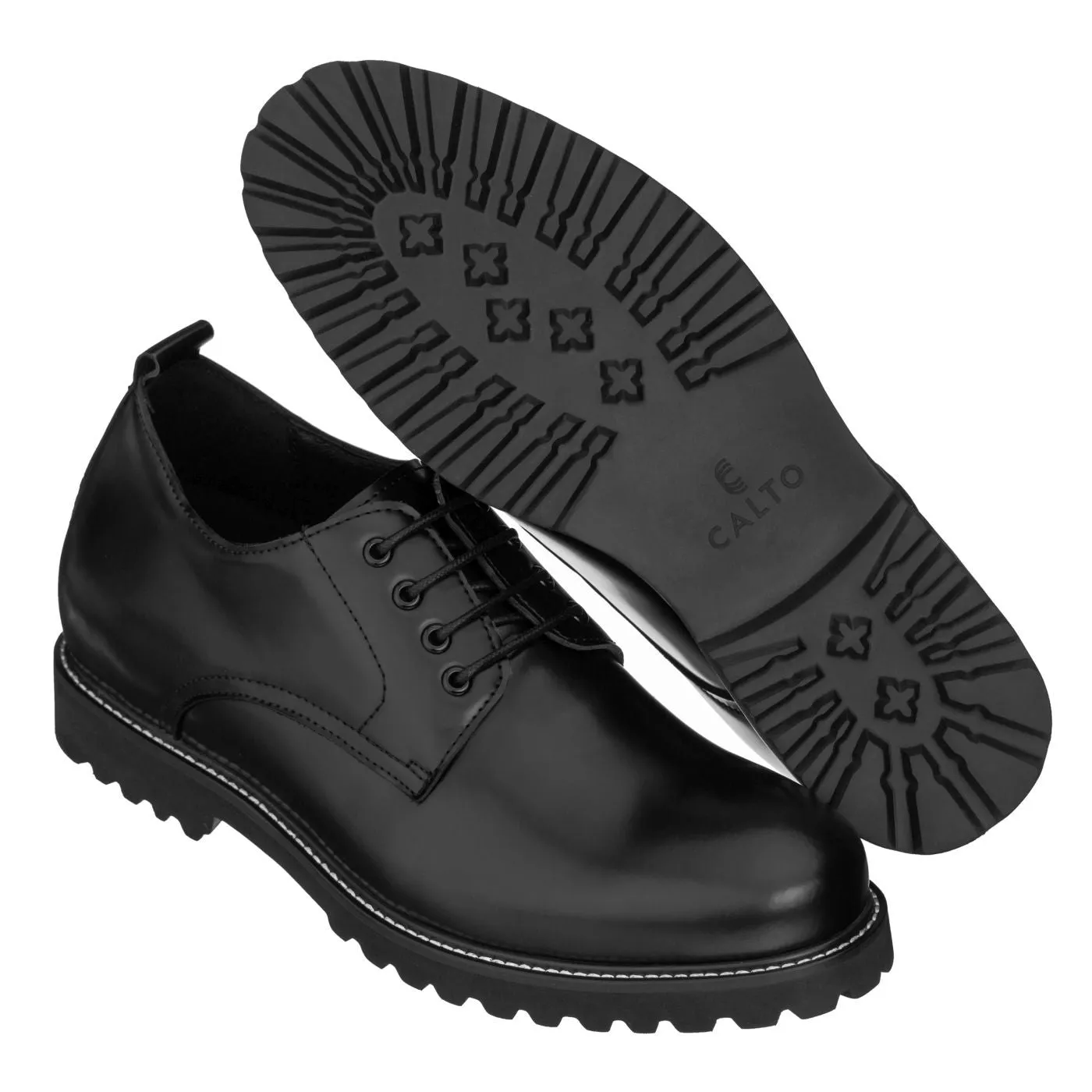 CALTO 3" Taller Black Leather Elevator Work Shoes