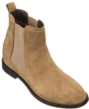 CALTO - K33091 - 2.9 Inches Taller (Khaki Brown) - Suede Chelsea Boot