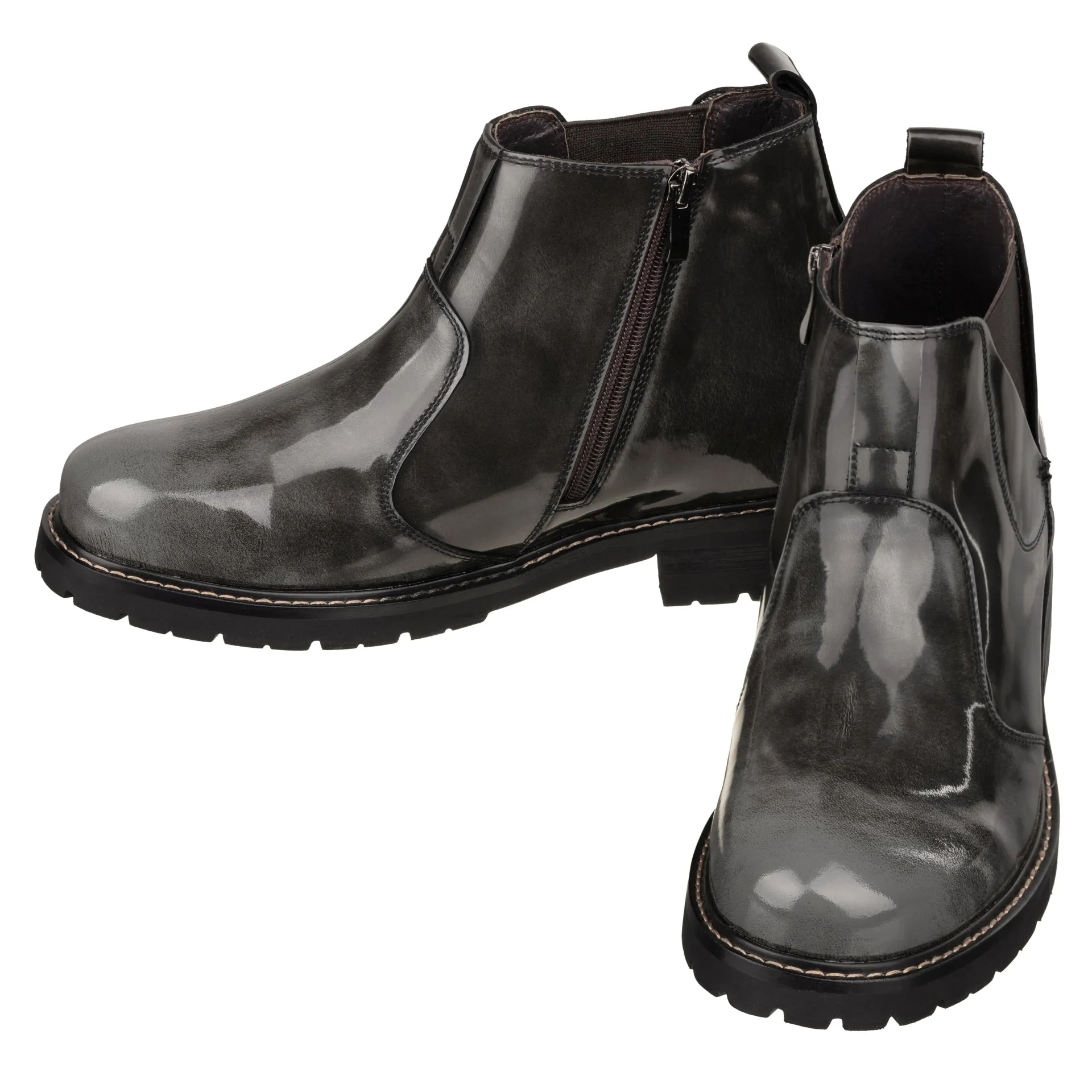 CALTO - K8991 - 3.6 Inches Taller (Grey) - Patent Leather Boot