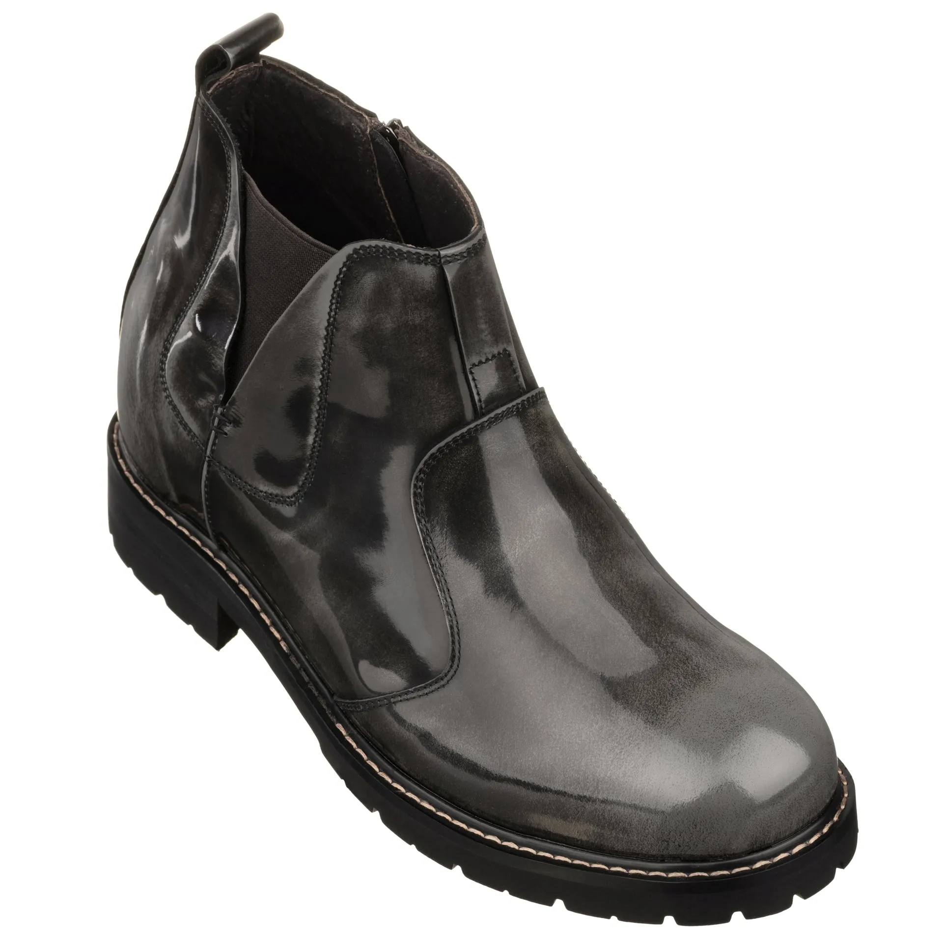 CALTO - K8991 - 3.6 Inches Taller (Grey) - Patent Leather Boot