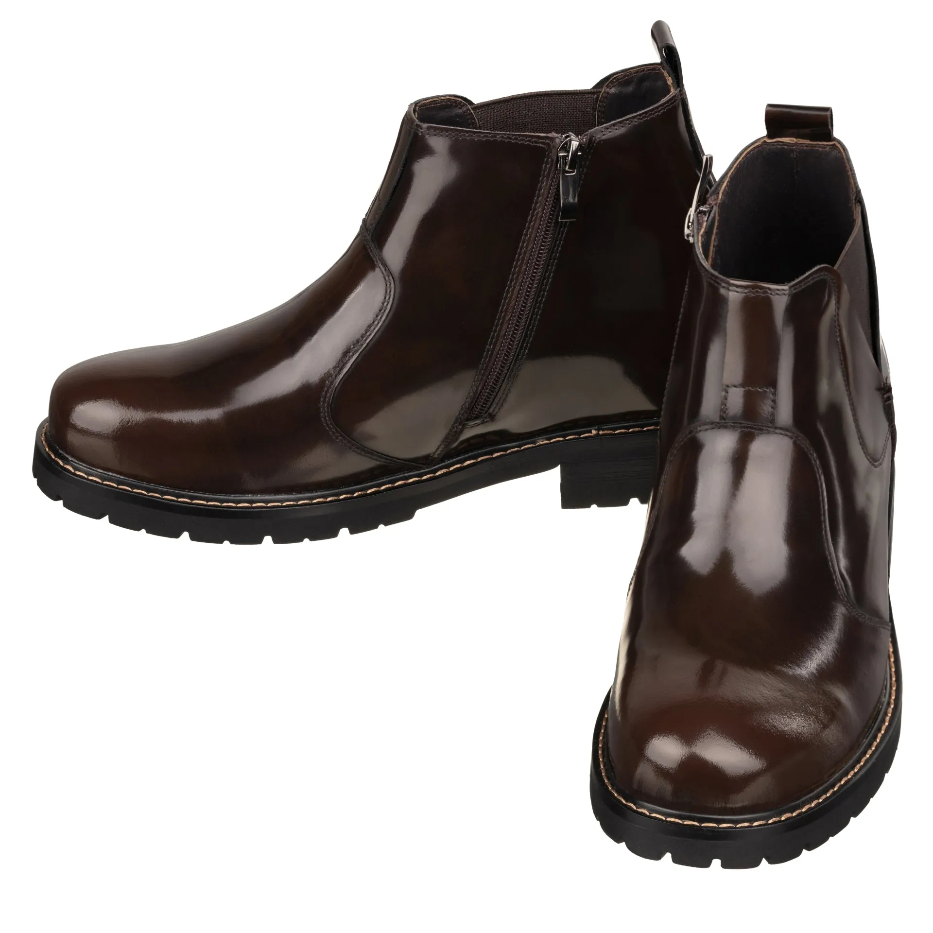 CALTO - K8992 - 3.6 Inches Taller (Coffee Brown) - Patent Leather Boot